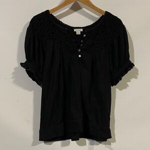 Sundance Black Short Sleeve Smocked Yoke Blouse